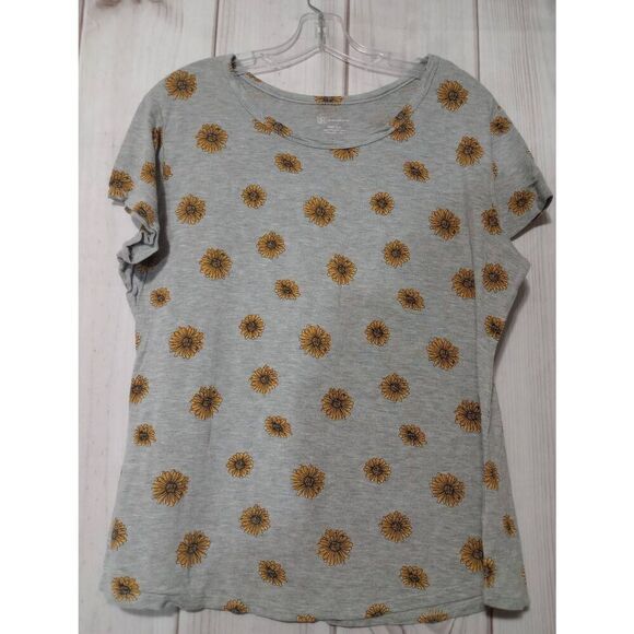 No Boundaries Shirt Ladies XXL Gray Yellow Floral‎ - Picture 1 of 6